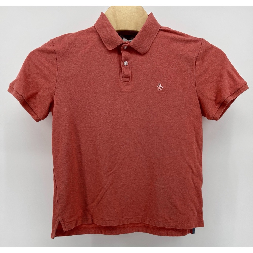 Original Penguin Polo Shirt Men's Size M Pink Orange Embroidered Classic Preppy